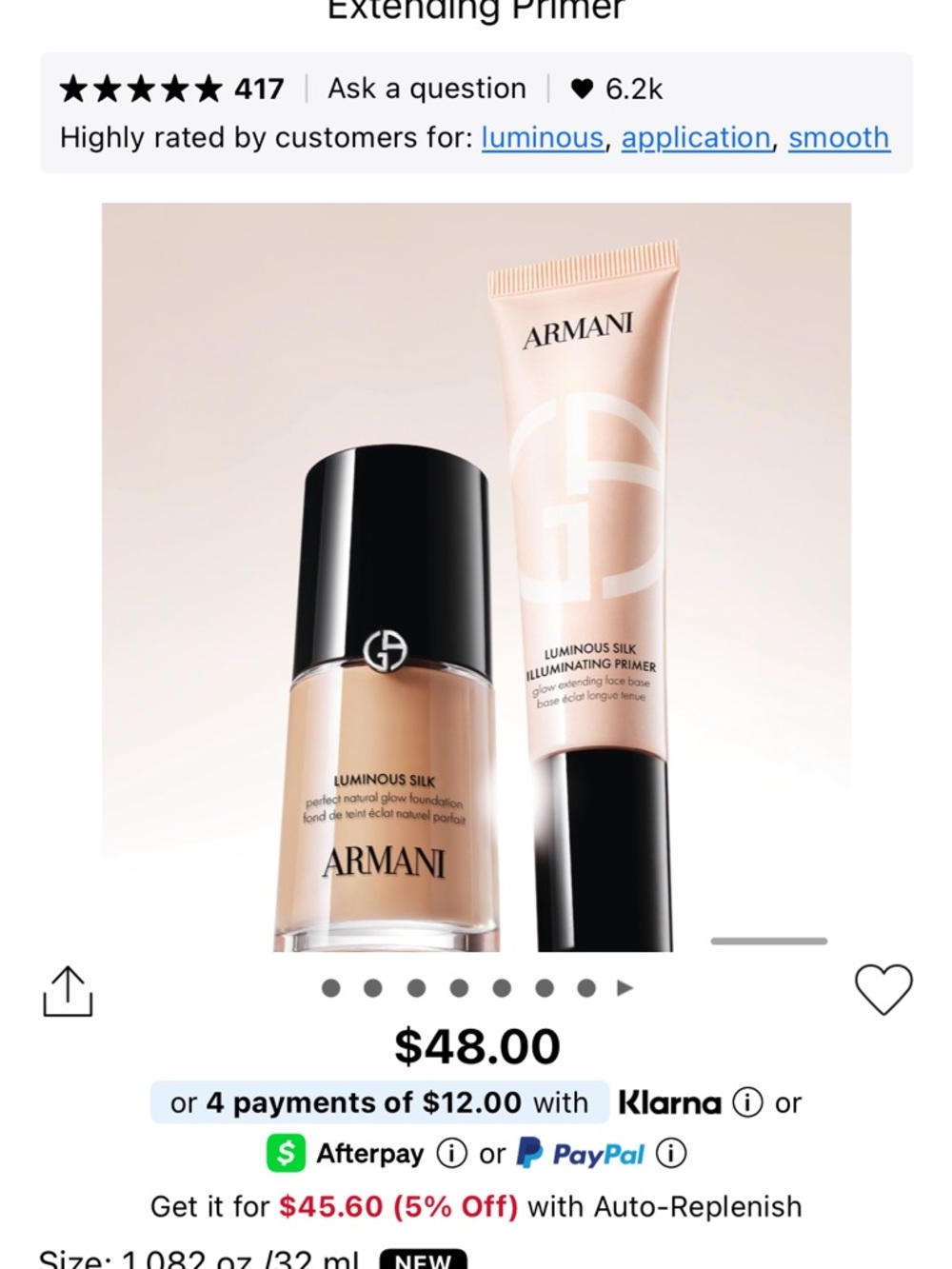 NiB! Giorgio Armani Luminous Silk Illuminating Primer Brand New in Box BB Glow - Picture 9 of 9